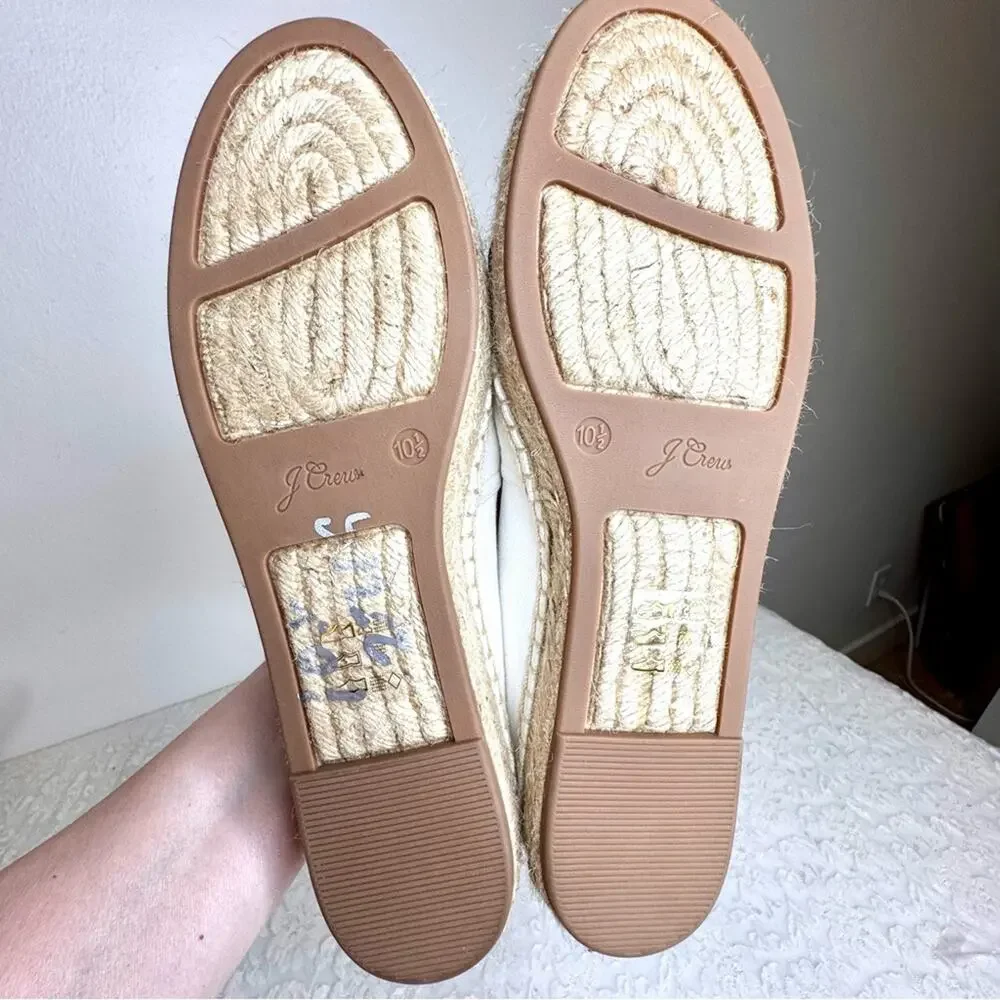 J. CREW White Black Leather Espadrilles Cap Toe Canvas Shoes Flats Resort 10.5